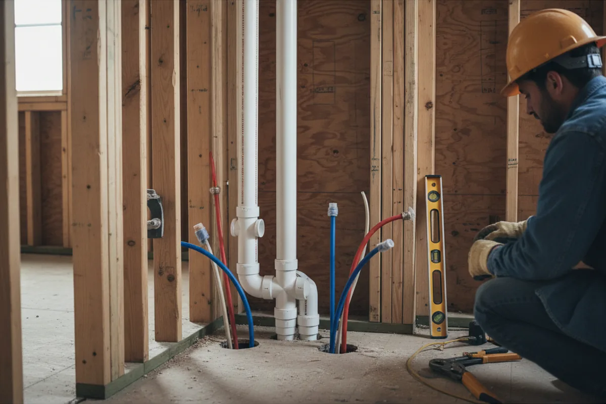 Drain and supply rough-in during Garbage Disposal Repair in Stanley