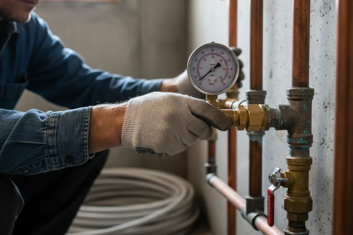 Pressure testing a repaired line during Water Line Repair in Stanley
